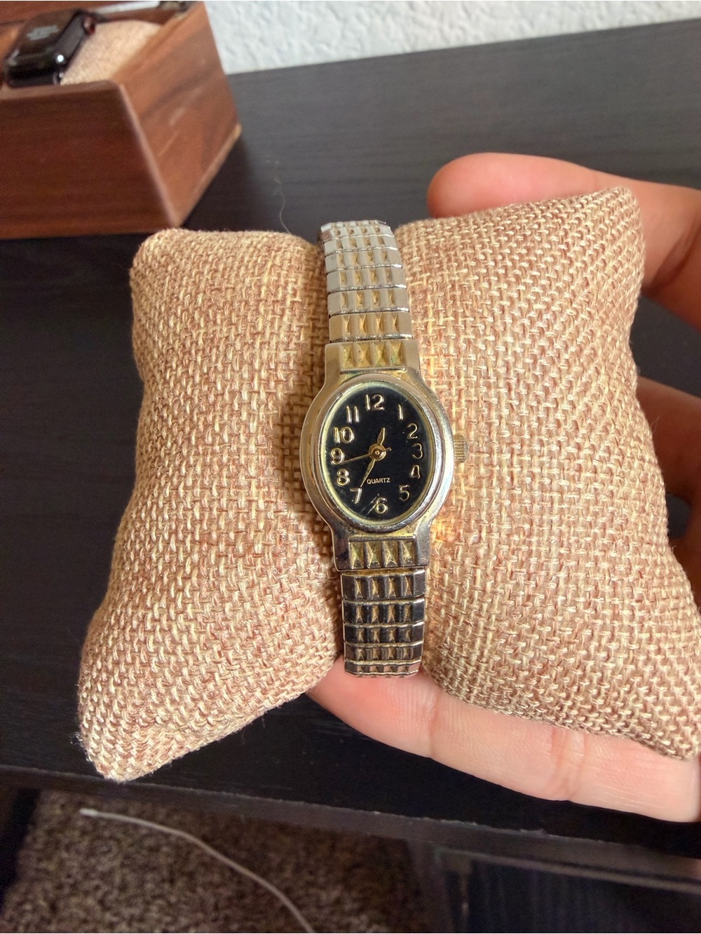Gold Tone Ladies' Quartz Bracelet Watch with Black Dial